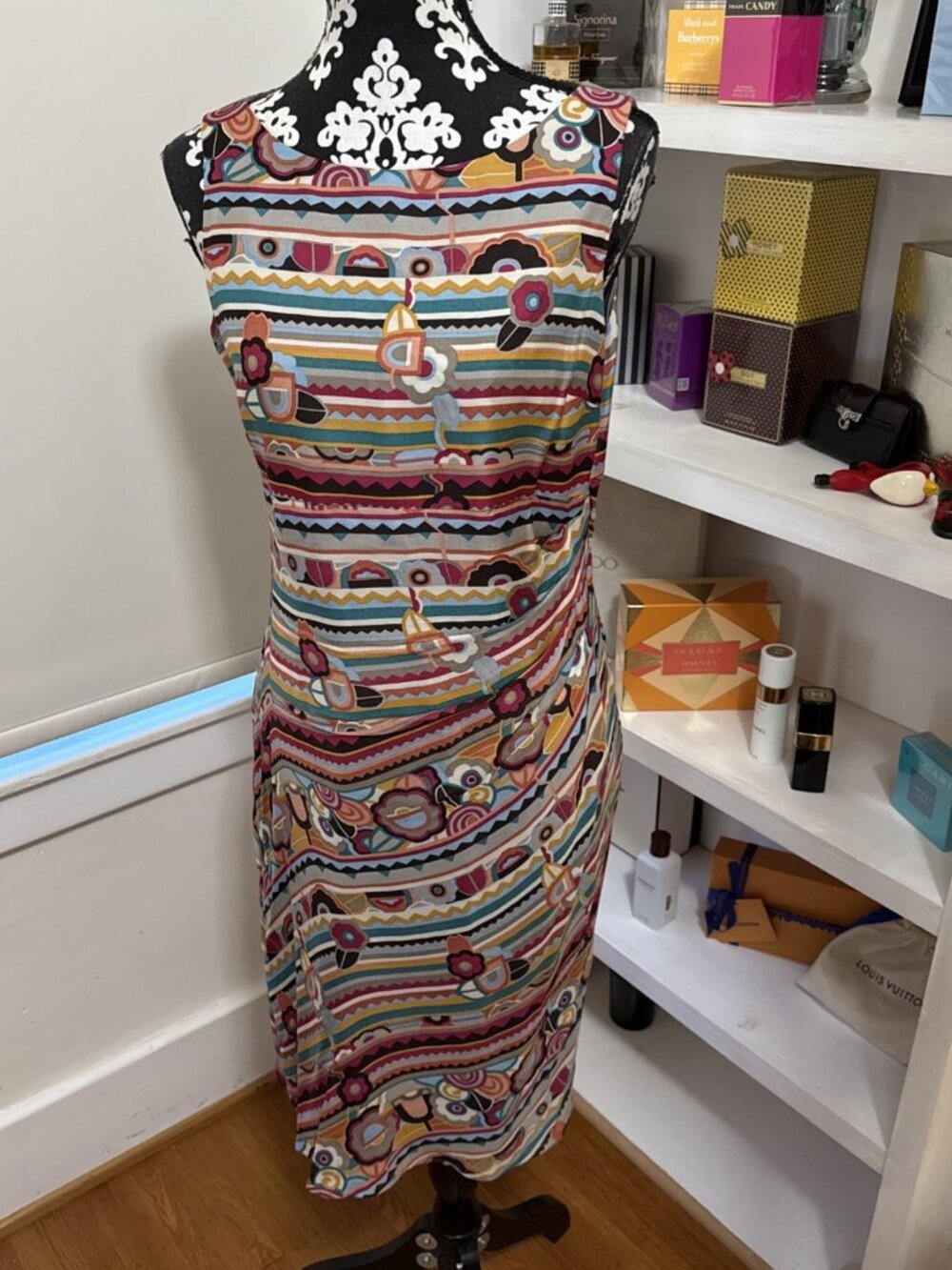 Talbots Mixed Print Multicolor Sleeveless Wool Silk Blend Sheath Dress 8 Lined
